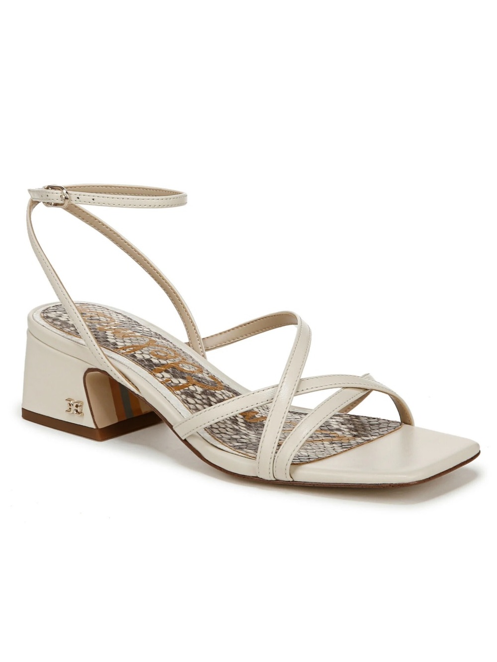 Sam Edelman Whitley Strappy Block Heel Sandal Ivory Leather Size 7.5